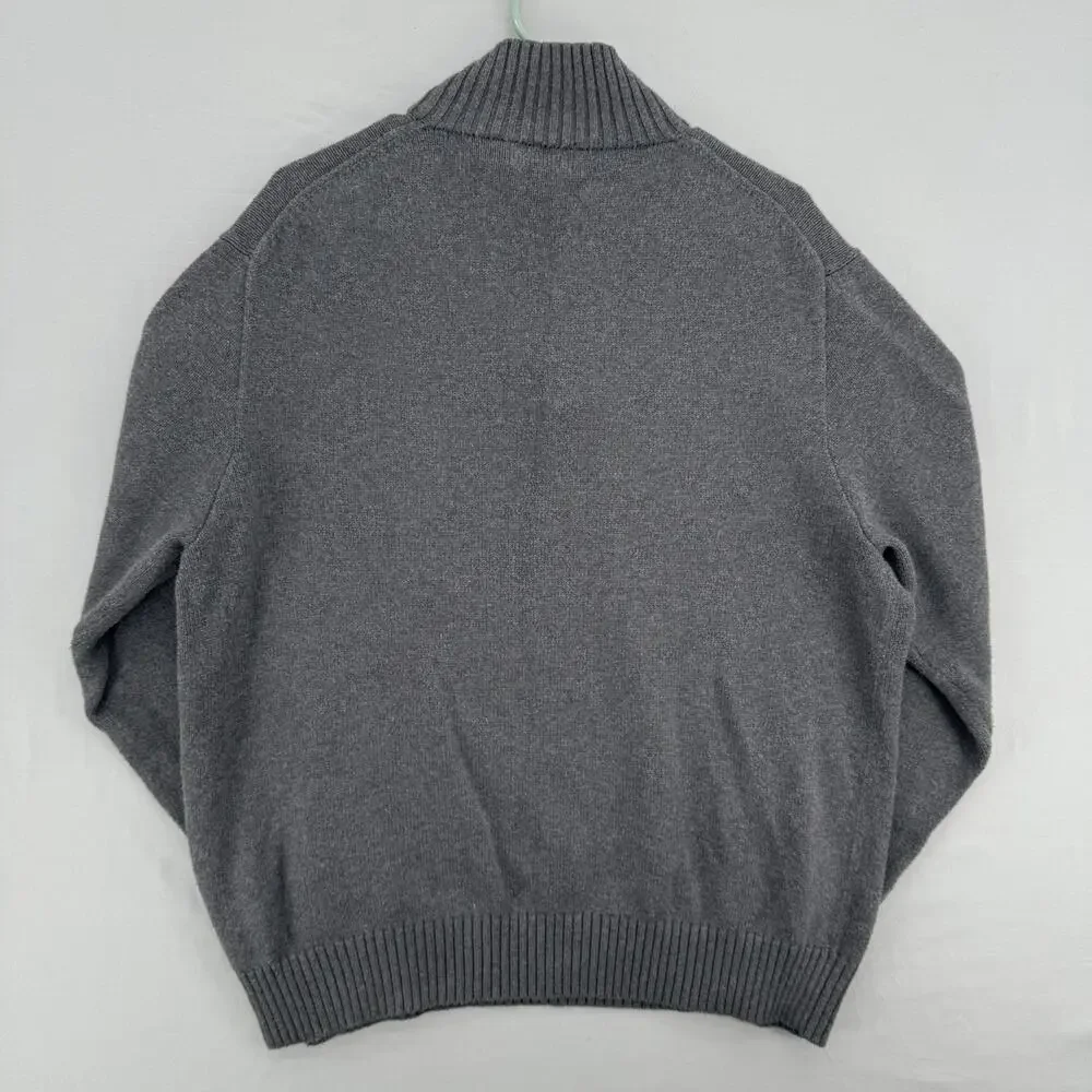 Polo Ralph Lauren Sweater Mens XL Gray Cotton Knit 1/4 Button Mock Neck Pullover